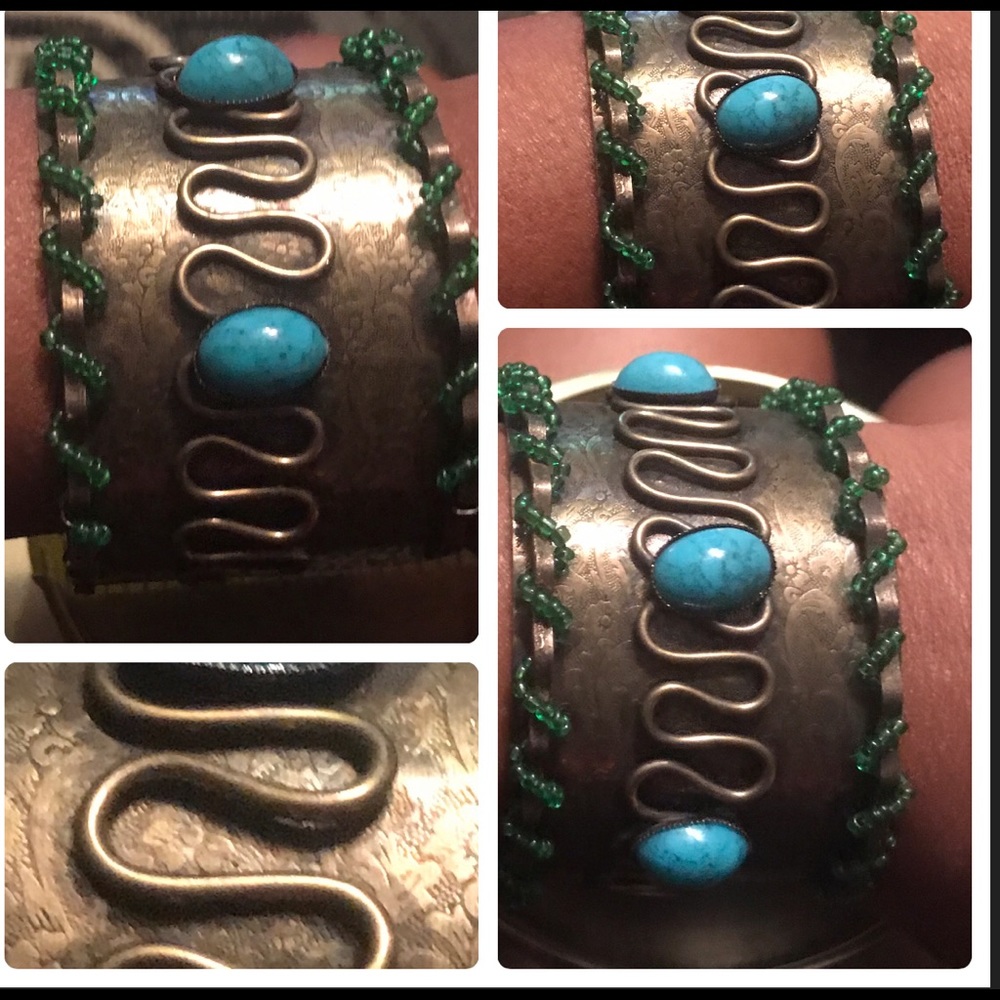 Vintage Faux Turquoise Metal Cuff Bracelet